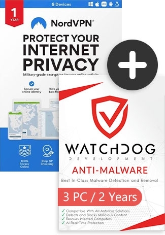 Watchdog + NordVPN / 6 Devices (1Year)+ Watchdog Anti-Malware / 3 PCs (2 Years) 