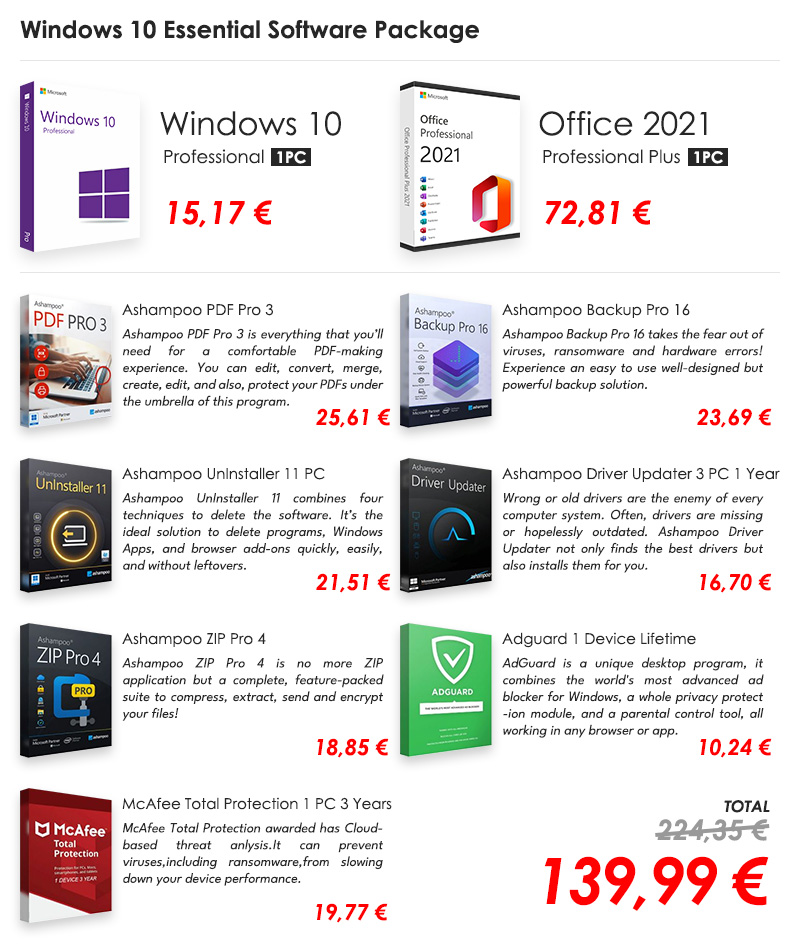 buy Windows 10 Essential Software Package