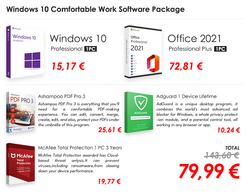 Buy Windows 10 Comfortable Work Software Package